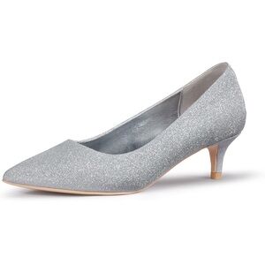 Genshuo Silver Glitter Kitten Heels